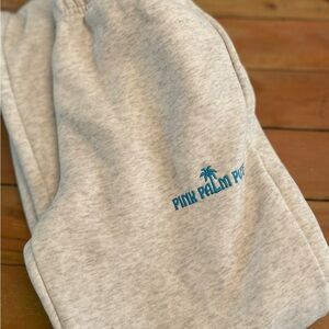 Pink Palm Puff Heather White Sweatpants